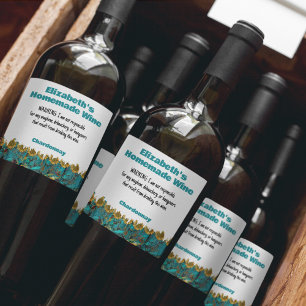 Lönrossolrossolrosfärgad Teal, Vin varning Anpassn Vinflaska Etikett