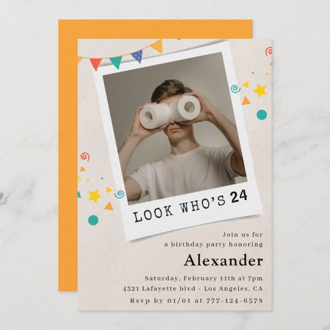 Lönsam 24-årsinbjudan Manar Roligt Photo Inbjudningar (Fram/baksida)