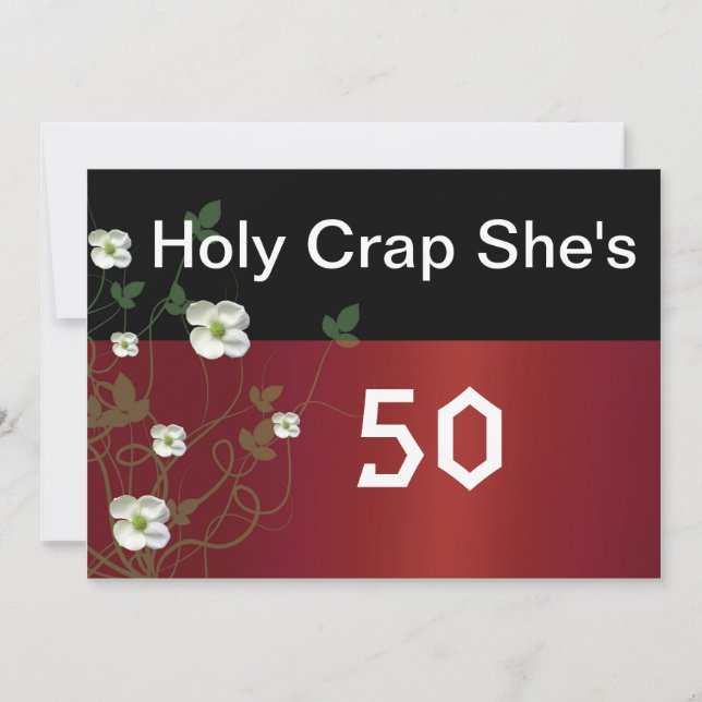 Lönsam 50:e födelsedag, vita blommor, inbjudan (Framsida)