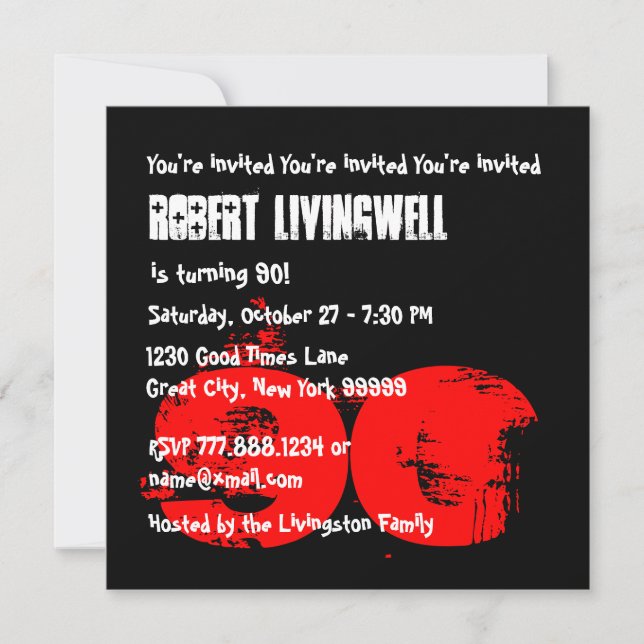 Lönsam 90 år gammal 90:e födelsedagsmall A01G Inbjudningar (Framsida)