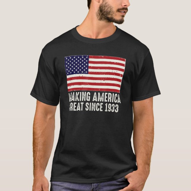 Lönsam 90:e Birthday USA Flagga Skapar America Und T Shirt (Framsida)