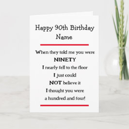 Lönsam 90:e födelsedagstjukey Verse Birthday Card Kort