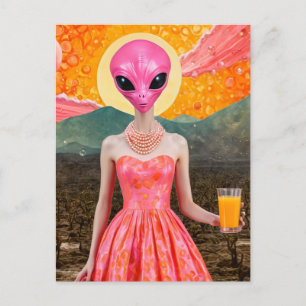 Lönsam Alien Dam i Rosa med Orange juice Vykort
