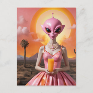 Lönsam Alien Dam med Orange juice i öknen Vykort