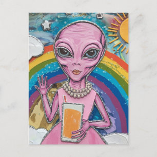 Lönsam Alien Dam vid Rosa med Orange juice Rainbow Vykort