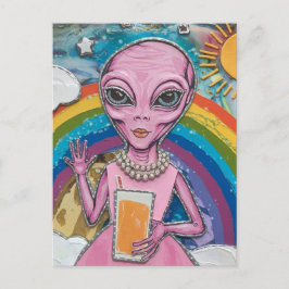 Lönsam Alien Dam vid Rosa med Orange juice Rainbow Vykort