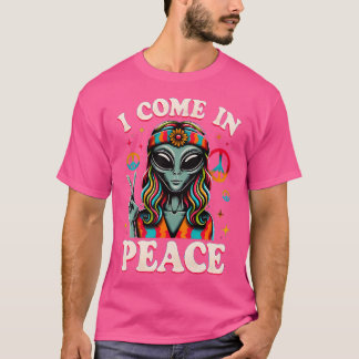 Lönsam Alien Hippie I Kom in Peace Ufo T Shirt
