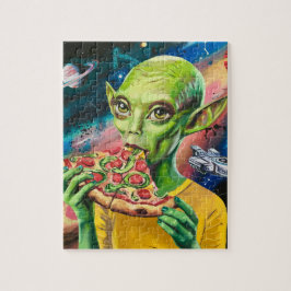 Lönsam Alien i Space Eating Pizza Pussel