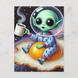 Lönsam Alien på en torkad ägg i rymden Vykort