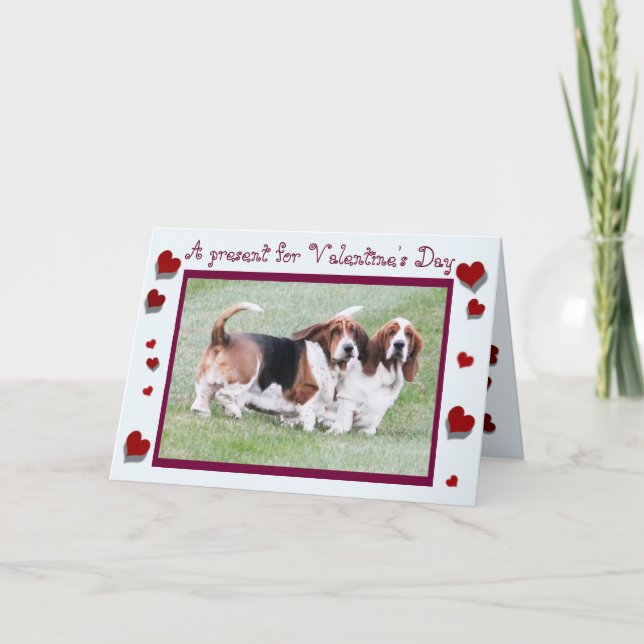Lönsam "Alla hjärtans dag"-kort med basset & Heart Helgkort (Framsida)