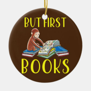 Lönsam apa som läser Bok men första Bokar Julgransprydnad Keramik