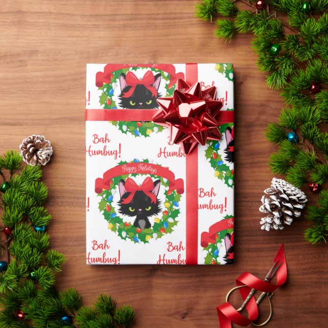 Lönsam Arg Black Cat "Bah Humbug" Presentpapper (Julgåva)