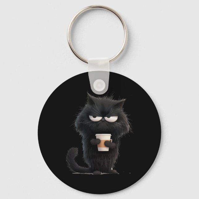 Lönsam Arg Black Cat Tee Cute Coffee Älskare Manar Nyckelring (Framsida)