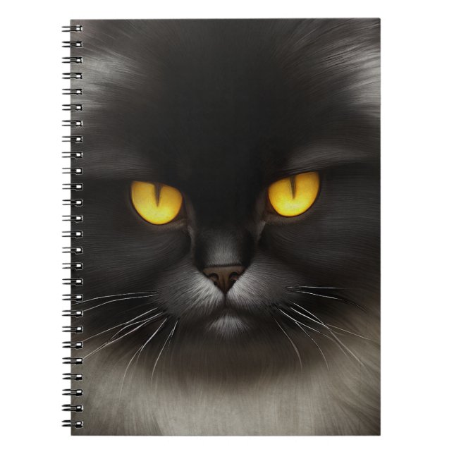 Lönsam Arg Fluffy Black Persian Kattunge Ansikte Anteckningsbok (Framsidan)