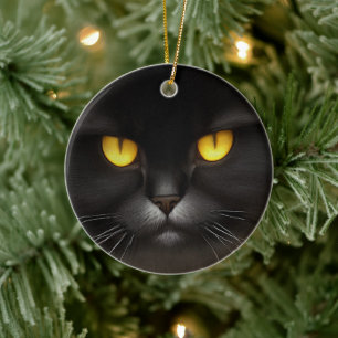 Lönsam Arg Fluffy Black Persian Kattunge Ansikte Julgransprydnad Keramik