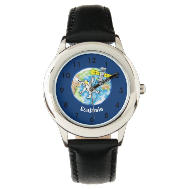 Lönsam astronaut i rymden och jordens tecknad armbandsur (Framsida)