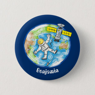 Lönsam astronaut i rymden och jordens tecknad knapp