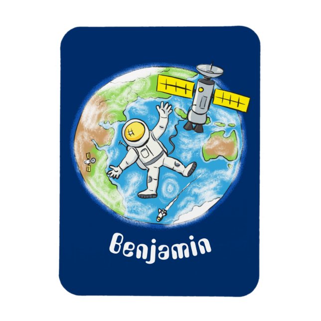 Lönsam astronaut i rymden och jordens tecknad magnet (Vertikal)