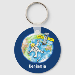Lönsam astronaut i rymden och jordens tecknad nyckelring