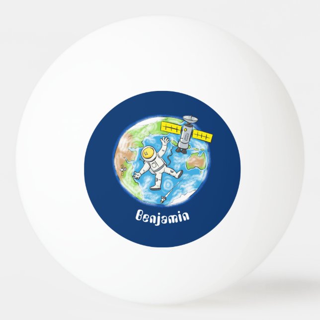 Lönsam astronaut i rymden och jordens tecknad pingisboll (Framsidan)