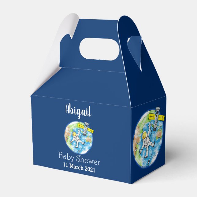 Lönsam astronaut i rymden och jordens tecknad presentaskar (Framsidan Sidan)