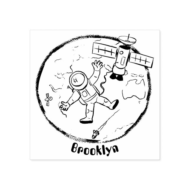 Lönsam astronaut i rymden och jordens tecknad stämpel (Tryck)