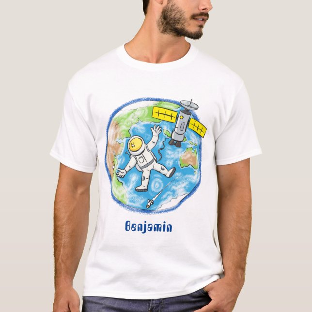 Lönsam astronaut i rymden och jordens tecknad t shirt (Framsida)