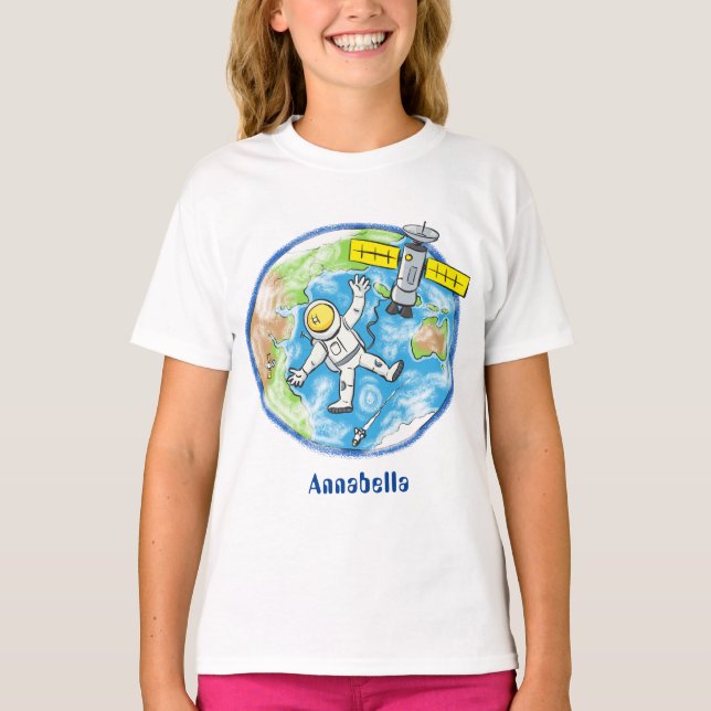Lönsam astronaut i rymden och jordens tecknad t shirt (Framsida)