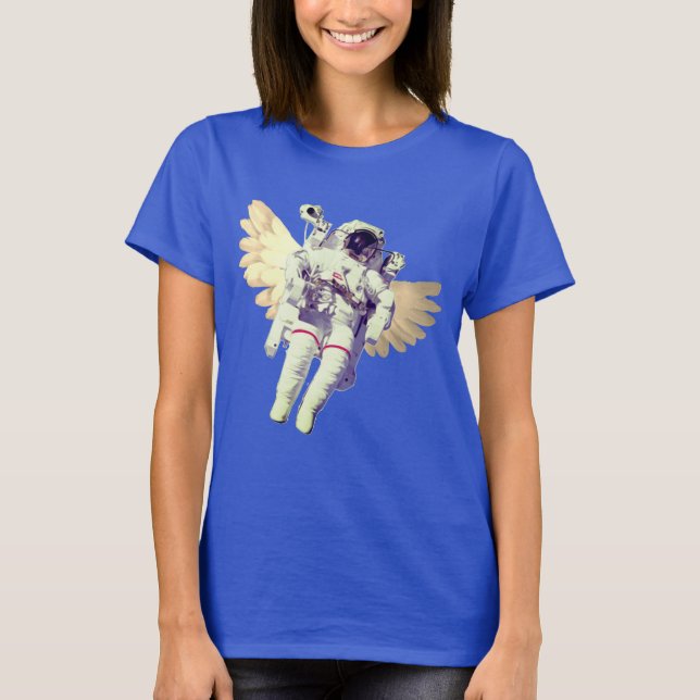 Lönsam astronaut med Angel Vingar i rymden T Shirt (Framsida)