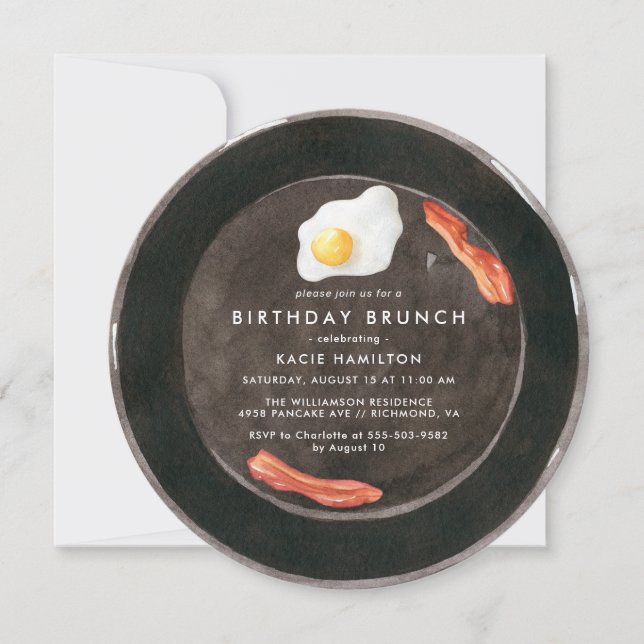 Lönsam Bacon & Eggs Cute Watercolor Birthday Brunc Inbjudningar (Framsida)