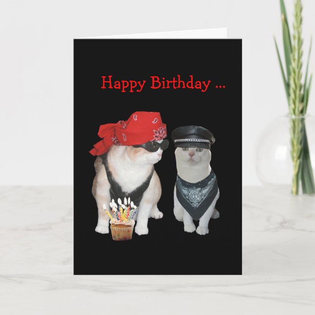 Lönsam Biker Cat Birthday Kort (Framsida)