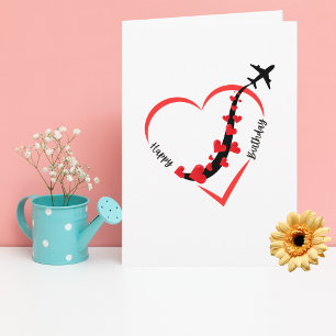 Lönsam Birthday Airplan Heart Aviation Minimalist Kort