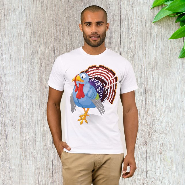 Lönsam blå Tecknad Turkiet med patriotiska fjädrar T Shirt (Skapare uppladdad)