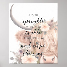 Lönsam Blommigt Farm Animal Highland Cow Bathroom Poster