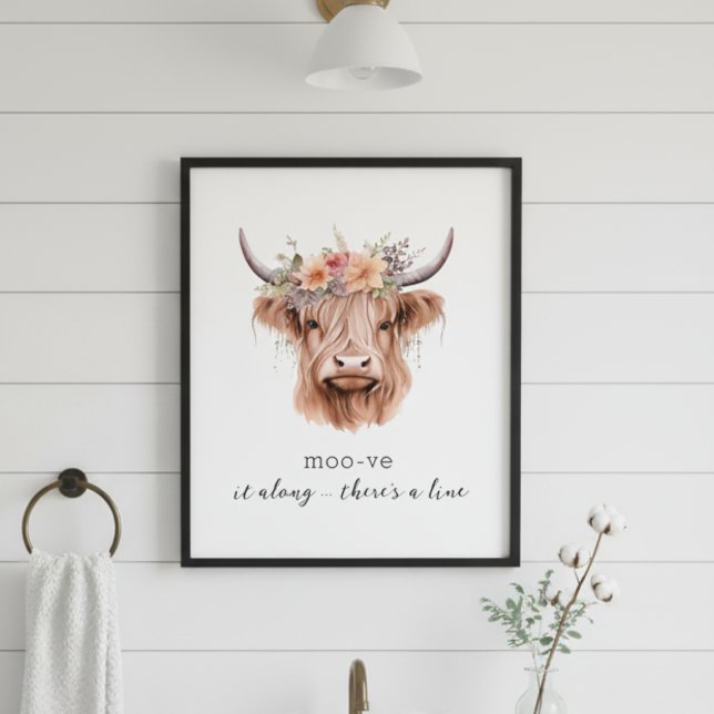 Lönsam Blommigt Hårland Cow Cute Home Decor Wall A Fototryck (floral highland cow bathroom wall art funny custom quote sayings)