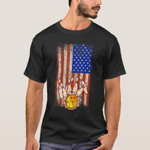 Lönsam Bowlareare Vintage American Flagga Bowling  T Shirt
