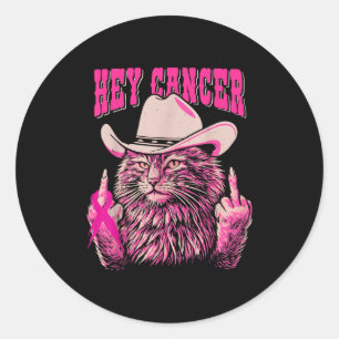 Lönsam bröstcancermedvetenhet Western Rosa Cat Wom Runt Klistermärke