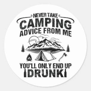 Lönsam camping som dricker ord runt klistermärke