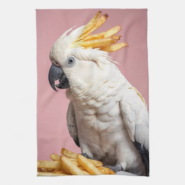 Lönsam Cockatoo med Fransk Fries-Vapensköld Kökshandduk (Vertikal)