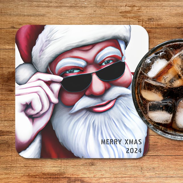 Lönsam Coola Jultomten i Sunglass Jul Underlägg Papper Kvadrat (Funny Cool Santa Claus in Sunglasses Christmas)