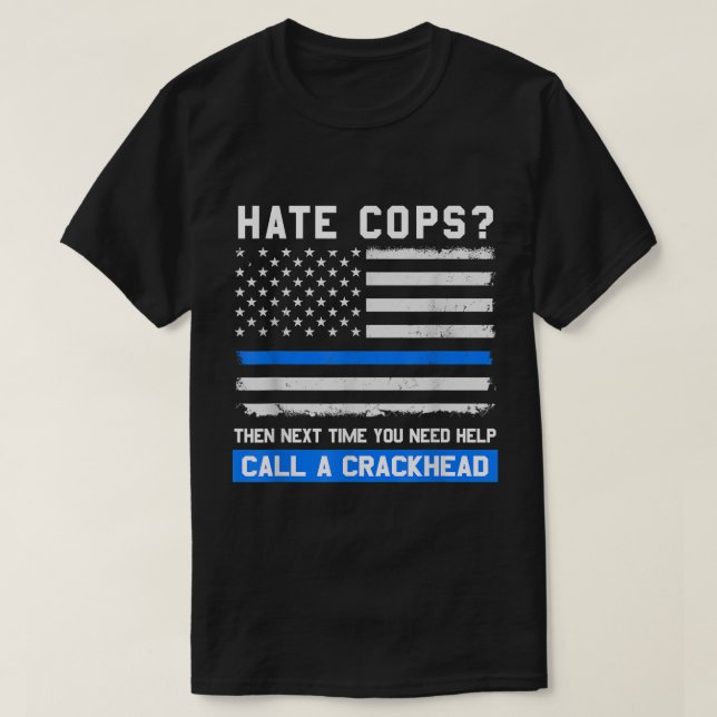 Lönsam Cop som säger Thin Blue Line American Flagg T Shirt (Design framsida)