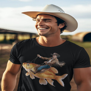Lönsam cowboy som rider fisk t shirt