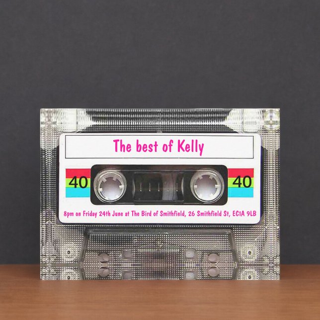 Lönsam DJ 80s-kassettband 40:e födelsedagsdagen an Inbjudningar (Funny DJ 80s Cassette Tape 40th Birthday custom Invitation)