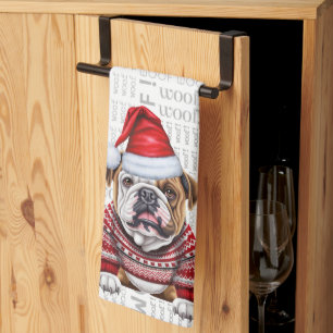 Lönsam Djurälskare Helgdag Bulldog jul Kökshandduk