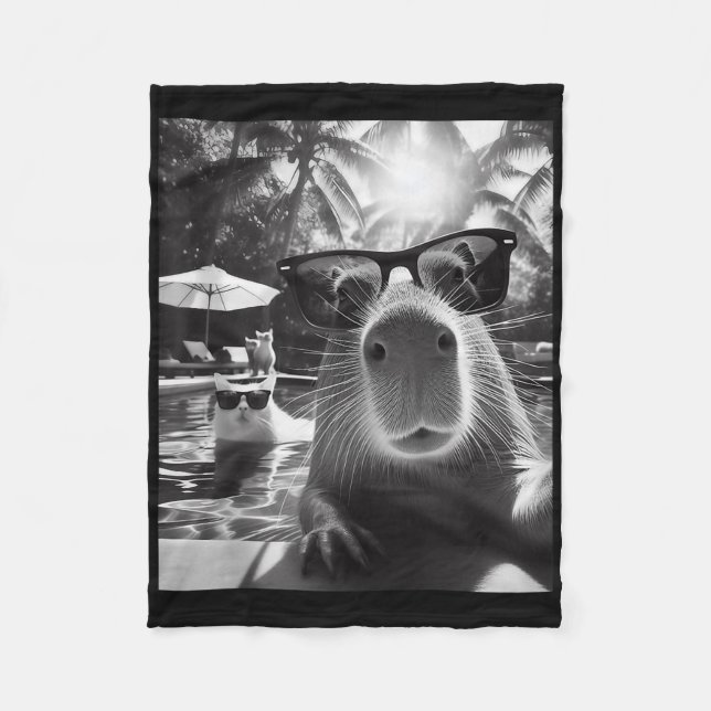 Lönsam djursimning Bassäng Capybara Selfie med ca Fleecefilt (Framsidan)