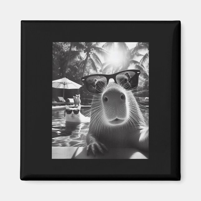 Lönsam djursimning Bassäng Capybara Selfie med ca Magnet (Framsidan)