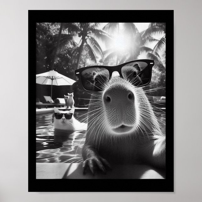 Lönsam djursimning Bassäng Capybara Selfie med ca Poster (Framsidan)