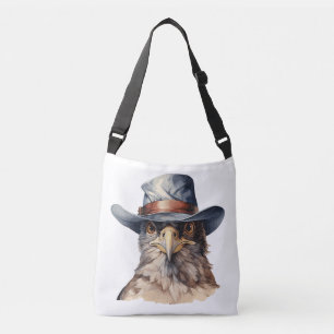Lönsam duva med cowboyhatt, vattenfärg axelväska