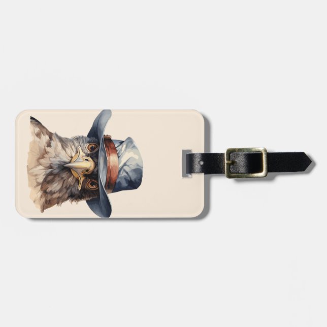 Lönsam duva med cowboyhatt, vattenfärg bagagebricka (Horisontell Framsida)