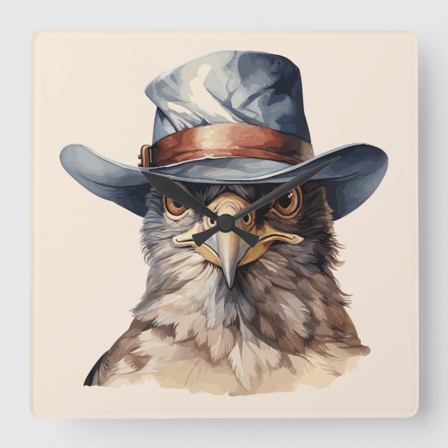 Lönsam duva med cowboyhatt, vattenfärg fyrkantig klocka (Framsida)